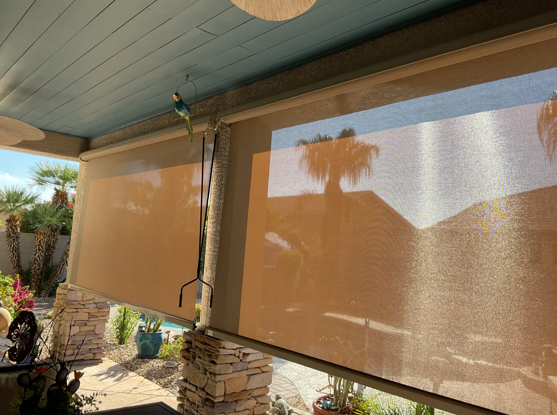 Custom retractable screens with beige fabric color